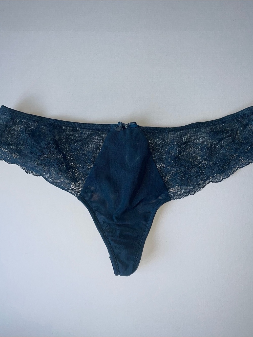 Panache Lace-Trim Thong Panty in Teal Blue